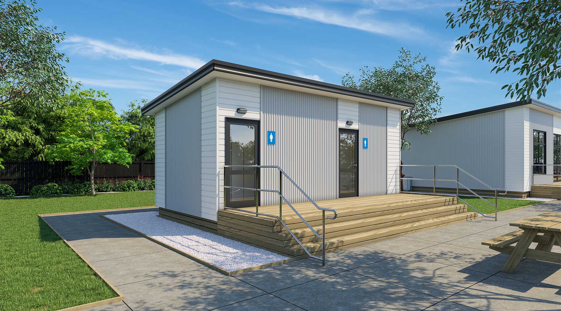 Dual entry school toilet block