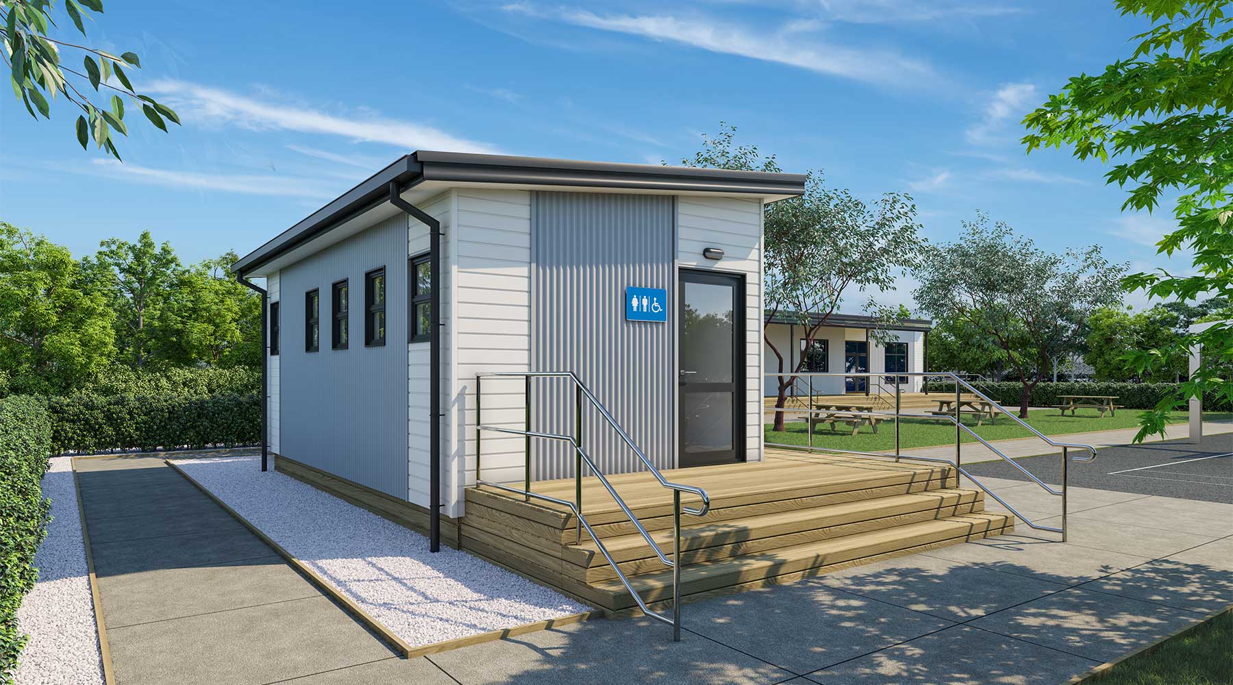 Single entry toilet block