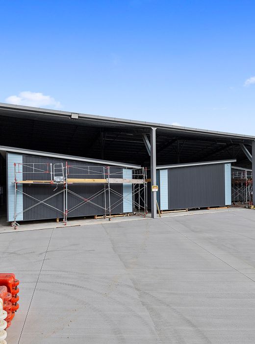 Transportable modular classrooms built inside covered factory